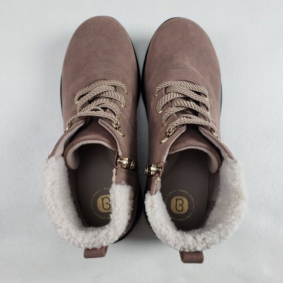 Bzees Generation Ankle Bootie Womens 9 Tan Side Zip Cozy Faux Fur Lined Comfort - Picture 12 of 13